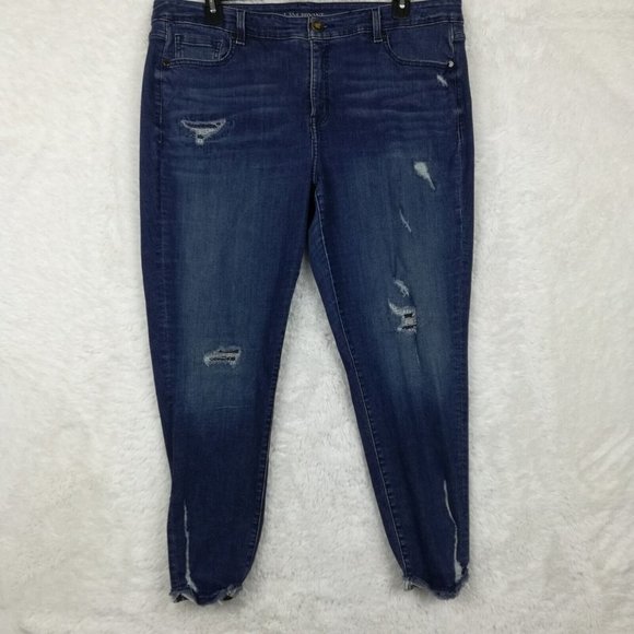 Lane Bryant Womens‎ Jeans Skinny Blue Dark Wash Distressed Whiskering Plus 20 - Picture 1 of 15